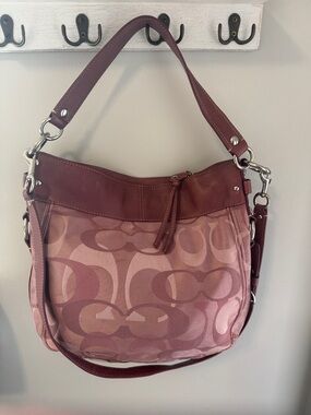Coach Pink Signature Hobo Zoe Shoulder Bag